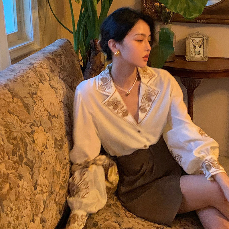 Lizakosht Elegant Blouse Women Autumn Floral Long sleeve Top Female Office Lady Casual Designer French Korean Women Blouses Fashion