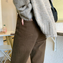 Autumn New Brown Straight Denim Vintage Slender Office Lady Jeans Women Trousers High Waist Large Size Pants Female KZ703