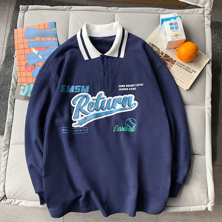 Oversized Hoodies Polo Collar Letter Printed Sweatshirt Womens Street Autumn 2021 New Lapel Loose All-match Blouse Clothes 2021