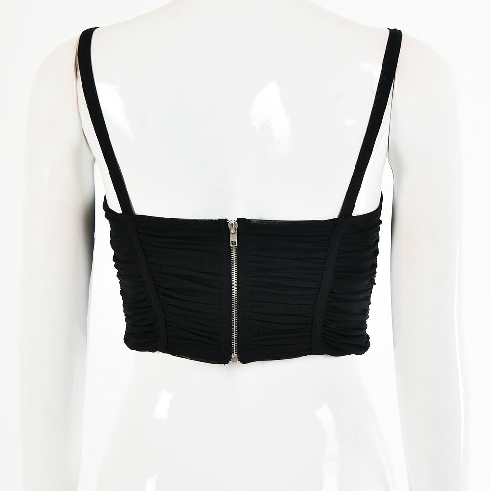 Tinastyle Drawstring Backless Zip Crop Top For Women Solid Irregular Sexy Top Ladies Summer Lace Up Bandage Bustier Corset Vest