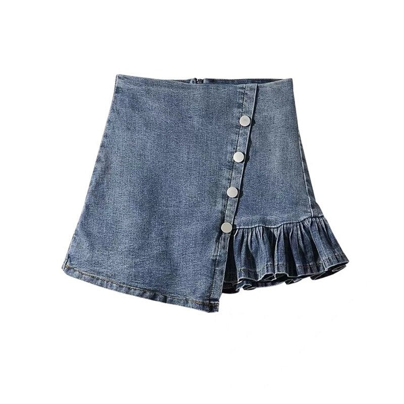 Harajuku Punk Y2K Denim Mini Pleated Skirt Ladies Summer High Waist Jeans Shorts Skirts Women Ruffles Fashion Korean