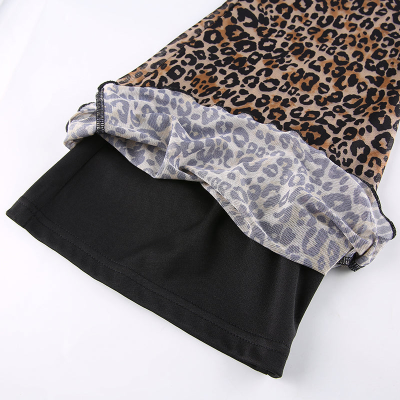 Y2K Pants E Girl Trousers Women Animal Leopard Flare Skinny Pant Two-layers Mesh Aesthetic Female Sweatpants Spring Lady Bottoms