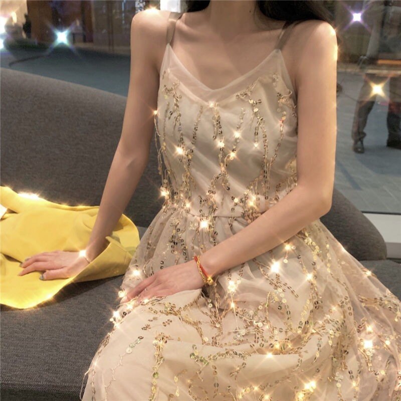 Bella Philosophy 2022 sexy party dress women shiny sequined a-line lady elegant long dresses female v neck backless vestidos