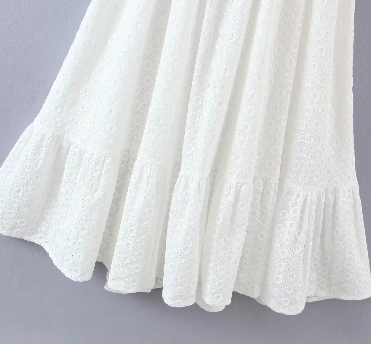 Elegant Embroidery Lace Dress Vintage White Summer Women Dresses Puff Sleeve Bandage Ladies Party Woman Dress Vestidos