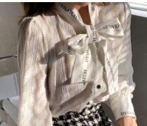 Lizakosht French style restoring ancient ways ribbon bow blouse female temperament of early spring new white shirt long sleeve lace tops