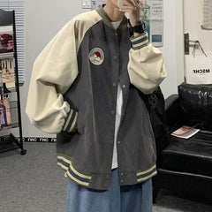 Baseball uniform male personality contrast color stitching loose brand retro style wild casual jacket autumn trend Korean coat