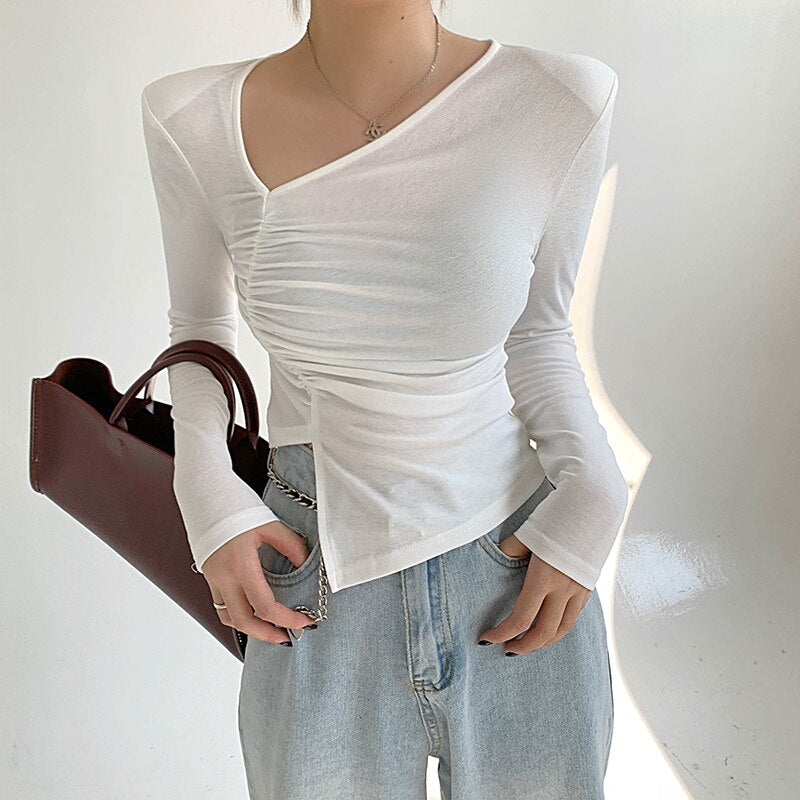 Autumn Korean Style Elegant Shirts Women Slim Irregular Designer Office Lady Shirts Female Casual Fashion Long Slevee Tops 2022