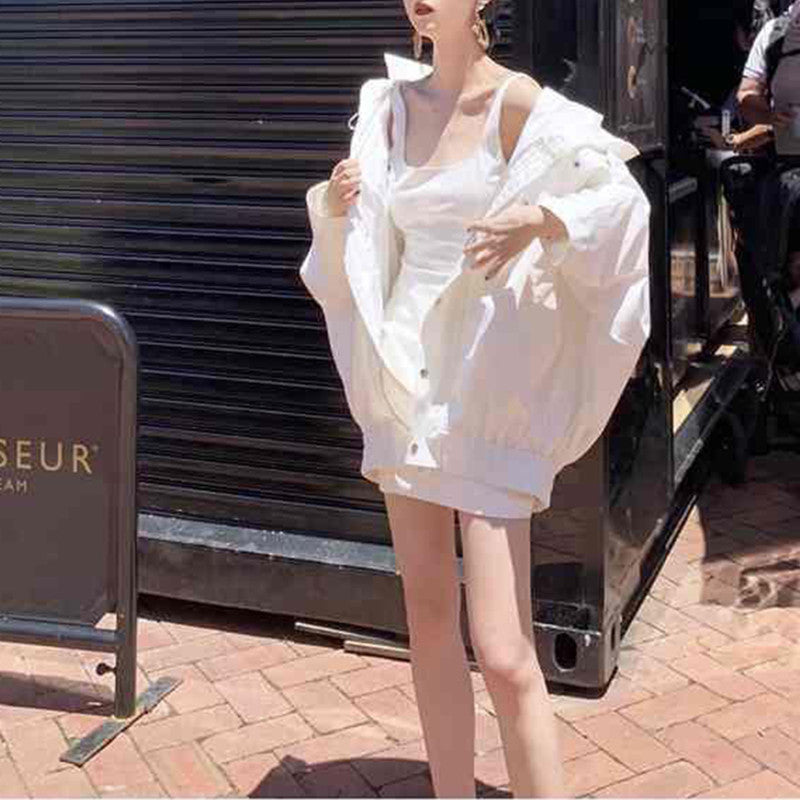 White Jacket Basic Coats 2021 Summer Loose Large Size Female Windbreaker Jacket Harajuku Hooded Student BF Coat Oversize QT93