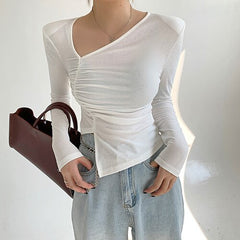 Autumn Korean Style Elegant Shirts Women Slim Irregular Designer Office Lady Shirts Female Casual Fashion Long Slevee Tops 2022