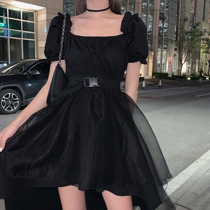 Harajuku Y2k Cyber Alt Dress E Girl Ruffle Hepburn Kawaii Ropa Fairycore Irregular Black Gothic Dresses Emo Mini Lolita Vestidos