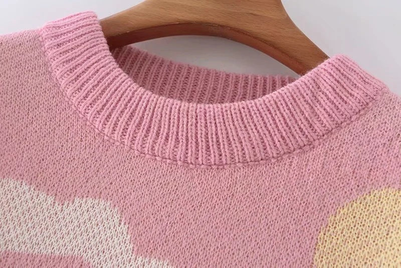 Warm Y2K fall/winter pullover sweater new pink cute loose wild pullover round neck pink sweater