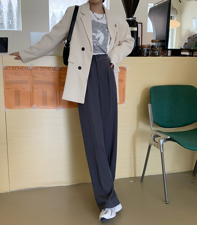 Casual Single Button Women Straight Pants Autumn Winter Pantalon High Waist Female Suit Pants