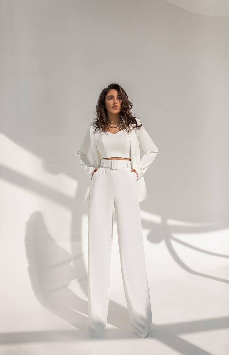 Summer White Mother of the Bride Pants Suit Women Ladies Formal Evening Party Tuxedos Formal Work Wear For Wedding 2 pcs