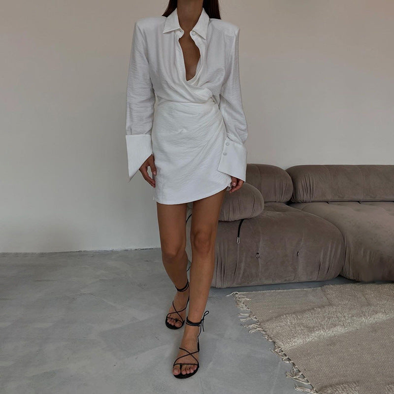 Lizakosht   Women's Fall Long Sleeve Casual Winter V Neck Bodycon Ruched Tie Waist Mini Dress Solid Skinny Pullover 2022 Fashion