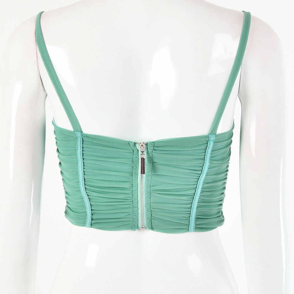 Tinastyle Drawstring Backless Zip Crop Top For Women Solid Irregular Sexy Top Ladies Summer Lace Up Bandage Bustier Corset Vest