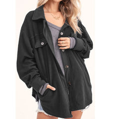 Solid Casual Loose Vintage Coats Autumn Winter Fashion Button Lapel Tops Cardigan Women Single-Breasted Shirt Jackets Streetwear