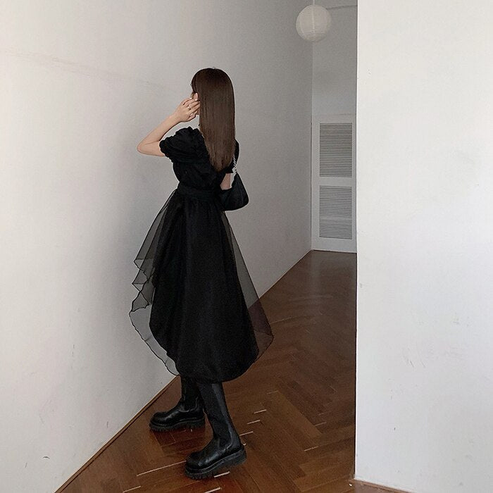 Harajuku Y2k Cyber Alt Dress E Girl Ruffle Hepburn Kawaii Ropa Fairycore Irregular Black Gothic Dresses Emo Mini Lolita Vestidos