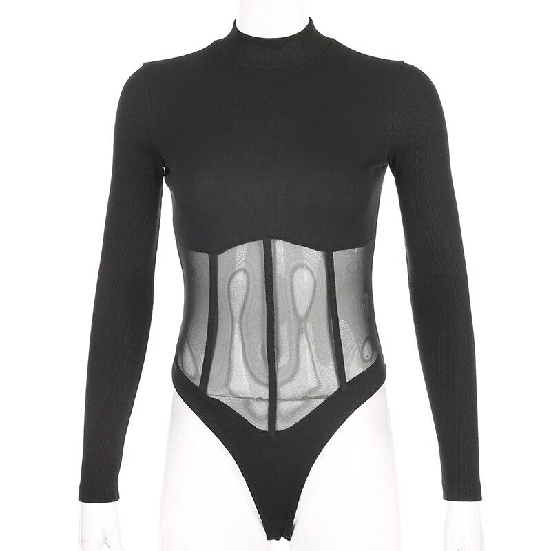 Sexy Corset Bustier Bodysuit 2021 Summer Solid Slim Women Tops Black Body Suits for Women Transparent Romper One Piece Overalls