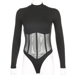 Sexy Corset Bustier Bodysuit 2021 Summer Solid Slim Women Tops Black Body Suits for Women Transparent Romper One Piece Overalls