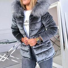 Lizakosht Winter Velvet Jacket Jacket Women's Cotton Padding Fashion Hooded Fur Collar Thick Warm Jacket Winter Snow Jacket Streetwear