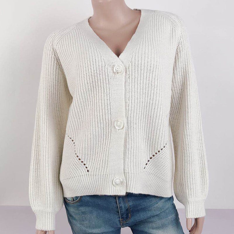 Spring Autumn Women's Cardigan European Style Solid Color V-neck Lantern Sleeve Knitted Cardigan New Button Cardigans GX274