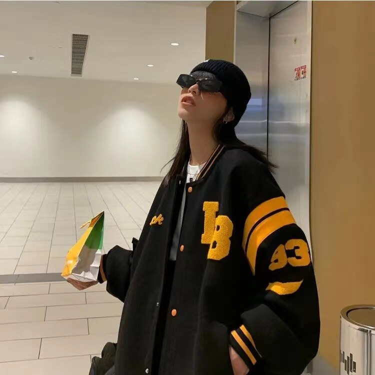 Baseball uniform male personality contrast color stitching loose brand retro style wild casual jacket autumn trend Korean coat