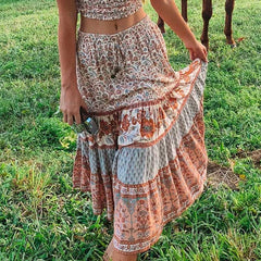 HARVEST GOLD Boho Skirt for Women Floral Print Skirt for Summer Casual Beach Skirt Rayon Holiday Skirts Womens New