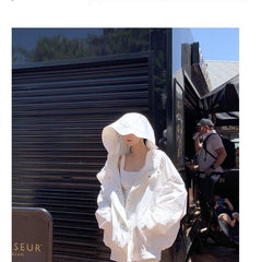 White Jacket Basic Coats 2021 Summer Loose Large Size Female Windbreaker Jacket Harajuku Hooded Student BF Coat Oversize QT93