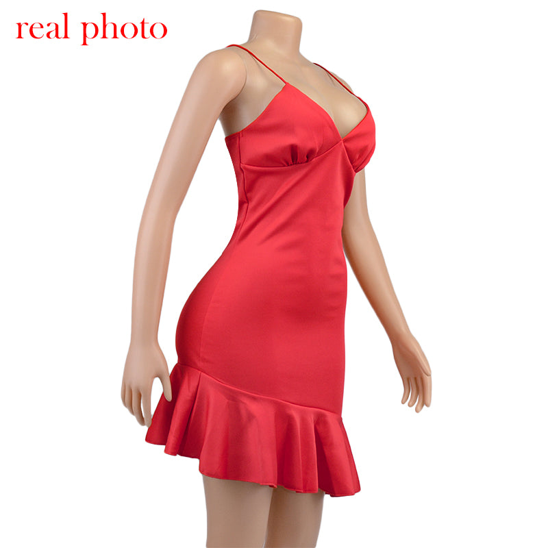 Lizakosht  Spaghetti Straps Ruffles Mini Dress Club Party Elegant Sleeveless Slip Women's Summer Sundress Outfits Holiday