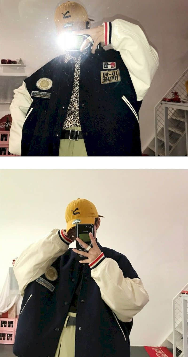 Vintage collage jacket 2021 winter new Korean plus velvet thick coat men women loose baseball uniform couple preppy streetwear
