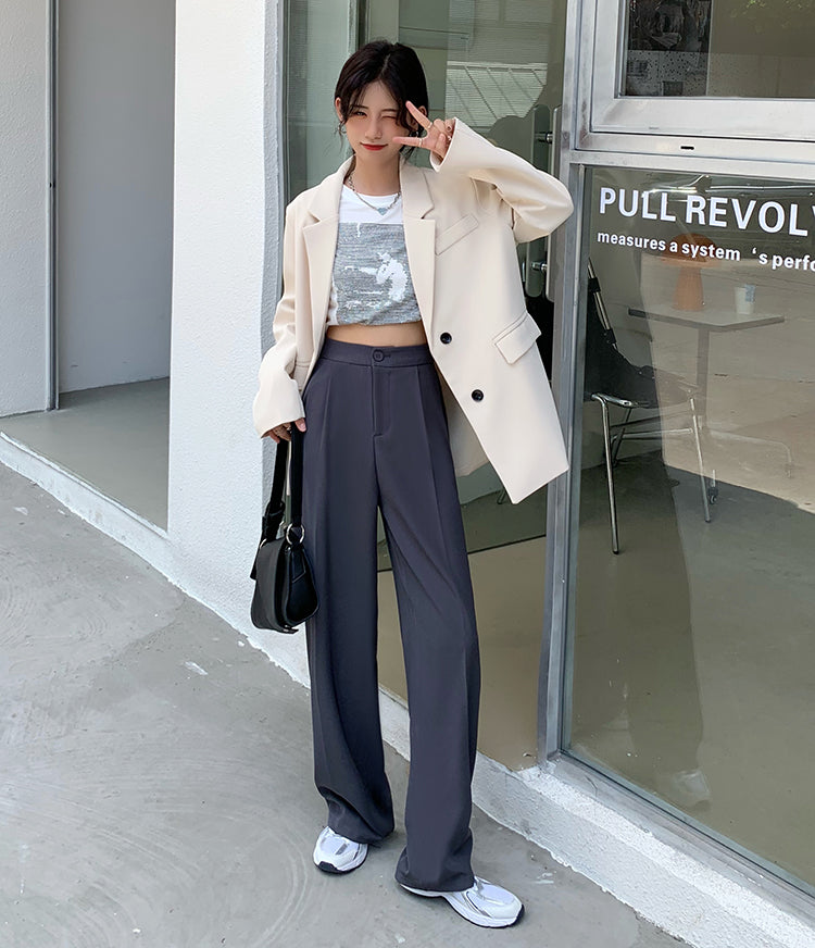 Casual Single Button Women Straight Pants Autumn Winter Pantalon High Waist Female Suit Pants