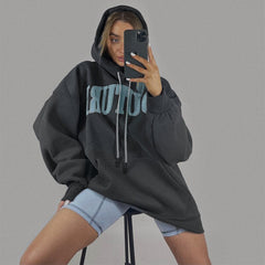 New Autumn/Winter Applique Letter Embroidered Long Sleeve Sweatshirt Pullover Hooded Women Hoodie with hooded Loose oversized