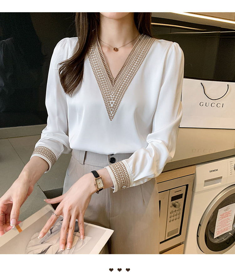 Long Sleeve White Blouse Tops Blouse Women Blusas Mujer De Moda 2021 Embroidery V-Neck Chiffon Blouse Shirt Women Blouses E226