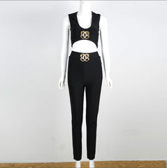 Hot Sale Women Summer Fashion Sexy V Neck Sequined Black Pink Two Piece Bandage Set 2021 Celebrity Designer Fashion Women's Set