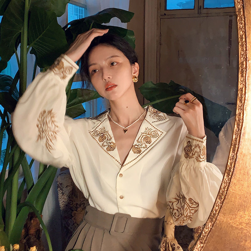 Lizakosht Elegant Blouse Women Autumn Floral Long sleeve Top Female Office Lady Casual Designer French Korean Women Blouses Fashion