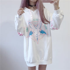 Harajuku Hoodies Autumn Women 2022 New Print Lace Up Gothic Punk Oversize Tops Long Sleeve Hooded Sweatshirt Pullover Streetwear