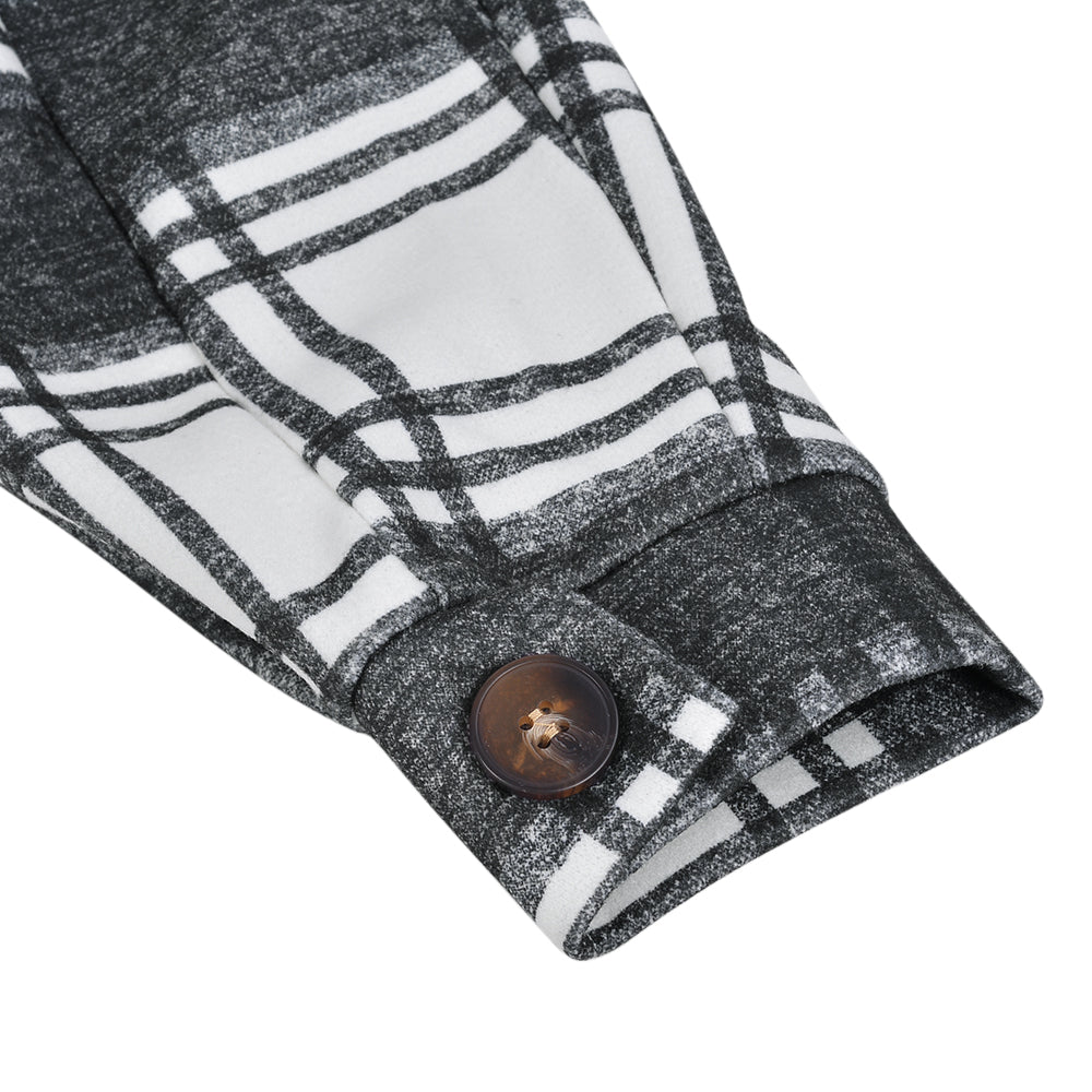 Women Vintage Warm Shirt Jacket Autumn Winter Plaid Long Shirt Jacekt Casual Loose Buttons Pockets Turn down Shirt Coat