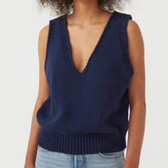Autumn Knitted Sleeveless Women's Vest V-neck Solid White Female Vests New Fashion Casual Ladies Sweater Top