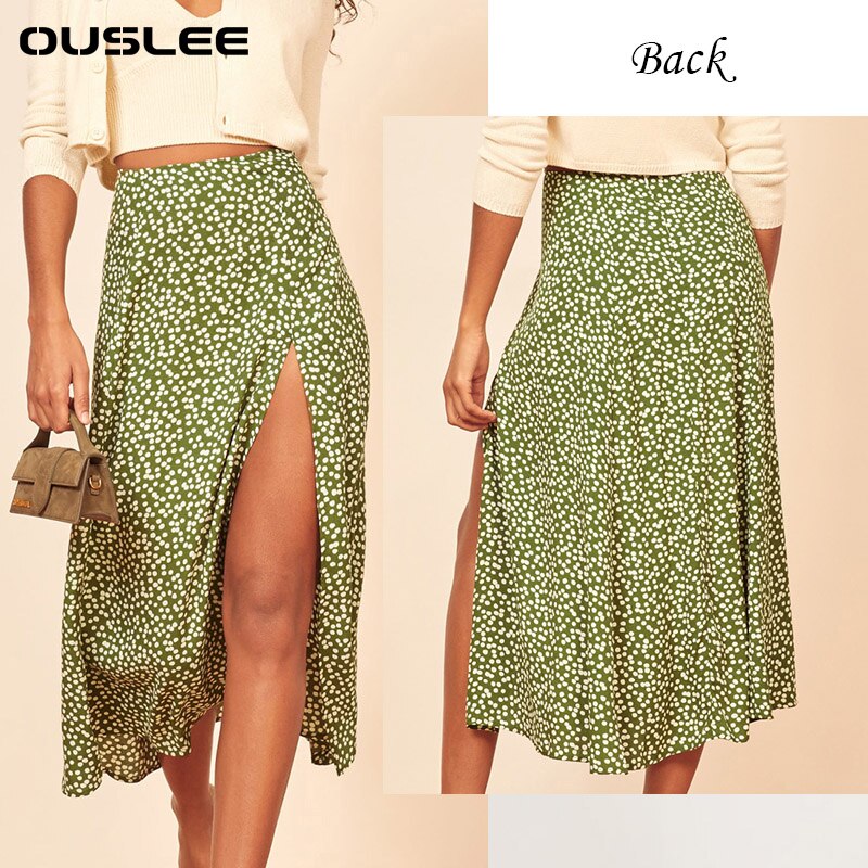OUSLEE Spring/Summer Woman Summer Split Leopard Skirts Harajuku Chiffon Printing Split Skirts Streetwear Loose Sexy Skirts