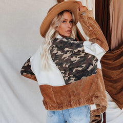 Jackets For Women  Denim Corduroy Camouflage Stitching Jacket Turn-dowm Lapel Vintage Cowgirl jackets coats chaqueta mujer