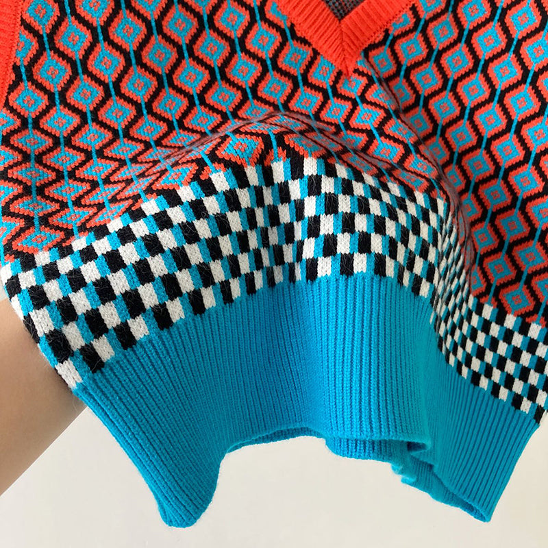 Chic Vintage Argyle Sweater Vest for Women 2021 Autumn Winter Pullover Vest Knitted Vest Sleeveless Jecket Gilet Femme