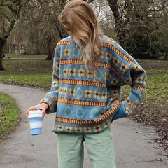 Lizakosht Floral Blue Top 90s Oversized Sweater Women O Neck Casual Pullover Loose Fashion Knitted Sweaters Vintage Winter Streetwear