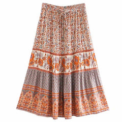 HARVEST GOLD Boho Skirt for Women Floral Print Skirt for Summer Casual Beach Skirt Rayon Holiday Skirts Womens New
