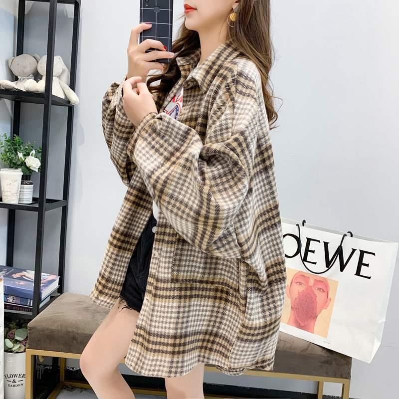 Women Spring Autumn Long Sleeve Blouse Plaid Flannel Boyfriend Tunic Shirts Loose Casual Street Lady Korean Oversized Top