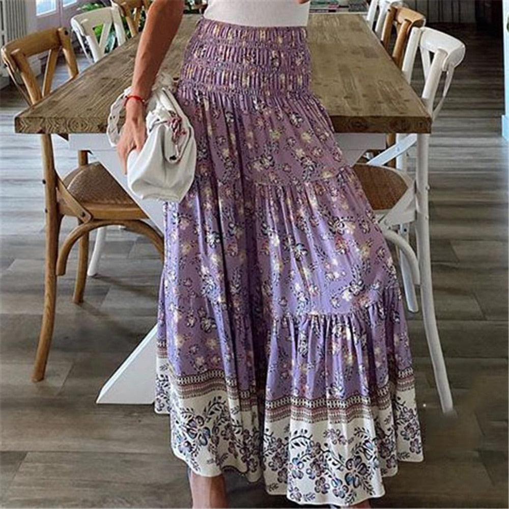 Lizakosht Sexy High Waist Boho Beach Long Skirts Womens Spring Summer Casual Bohemia Elegant Pink Maxi Skirt For Women 3xl