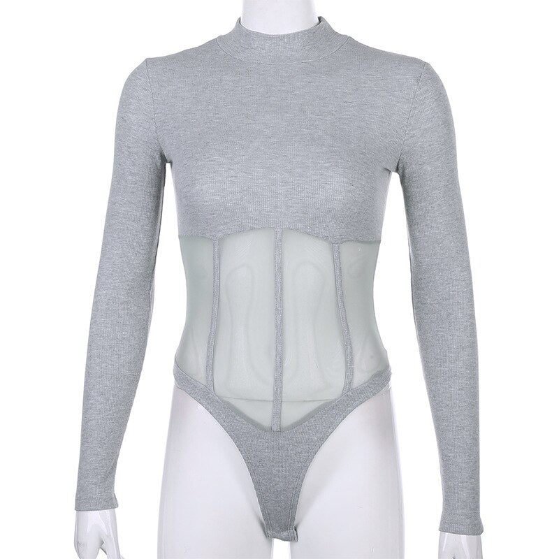 Sexy Corset Bustier Bodysuit 2021 Summer Solid Slim Women Tops Black Body Suits for Women Transparent Romper One Piece Overalls