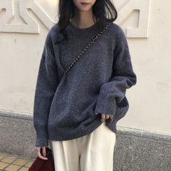 Sweater women's new autumn winter 2021 Korean Hong Kong style simple jerseys loose grunge female all-match warm knit sweater