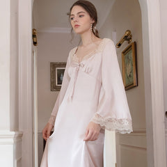 Lizakosht Romantic Nightgown Nightwear Princess Women Vintage Sleepwear Satin