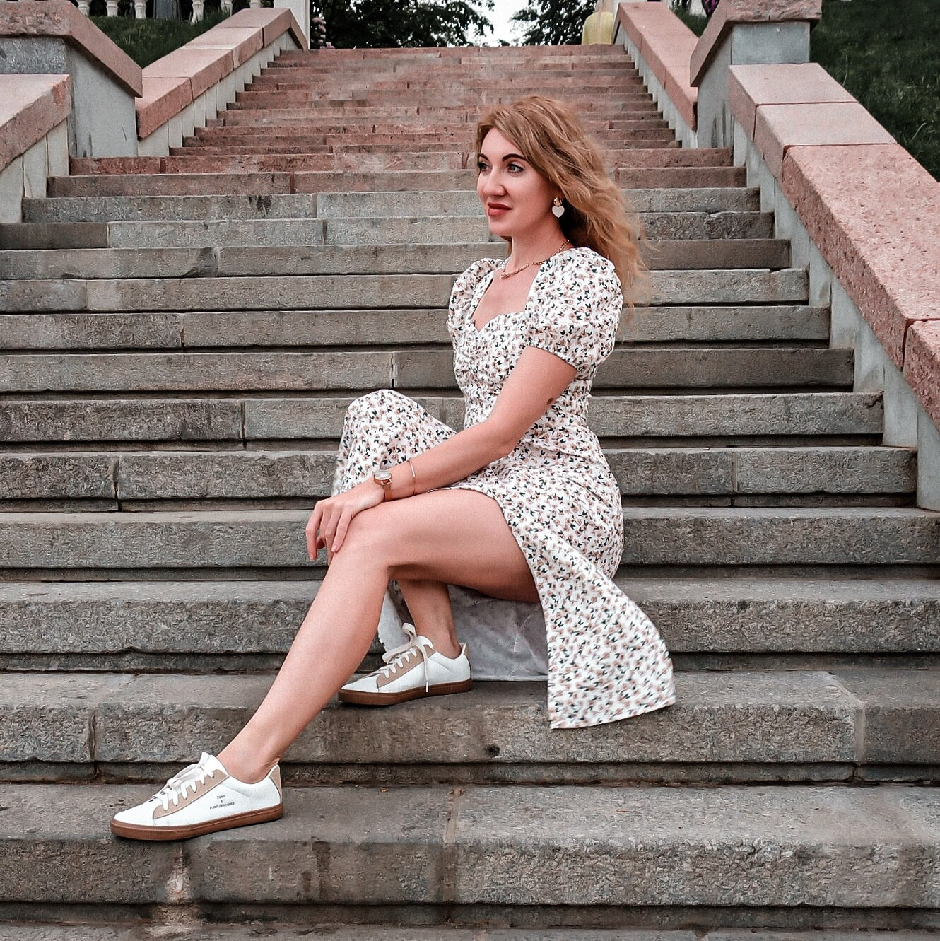 Summer Dress For Women 2022 Puff Sleeve Midi Dress Vintage Square Neck Floral Print Split Sundress Holiday Casual Dresses Women