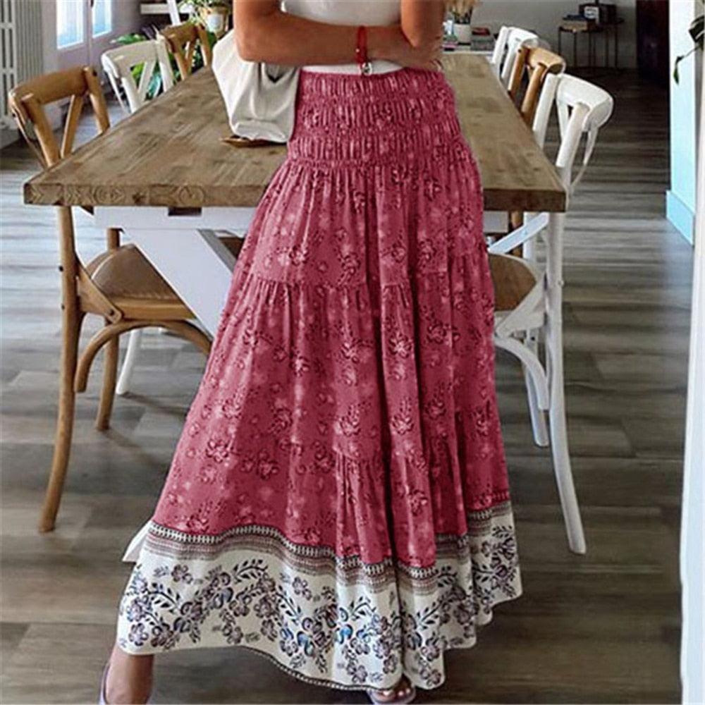 Lizakosht Sexy High Waist Boho Beach Long Skirts Womens Spring Summer Casual Bohemia Elegant Pink Maxi Skirt For Women 3xl